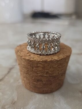 Sparkling Silver Crystal Openwork Eternity Ring - Silver